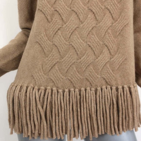 Akris Punto Fringe Sweater Wool & Camel Hair Basketweave Knit Size 12 NEW - Picture 2 of 9